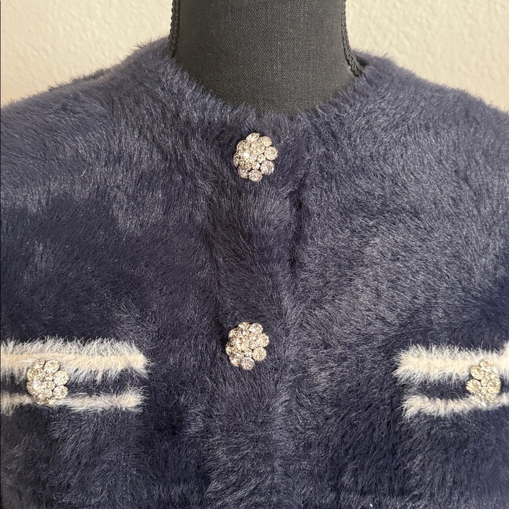 J. Crew Navy Teddy Lady Jacket with Crystal Buttons - Picture 3 of 8
